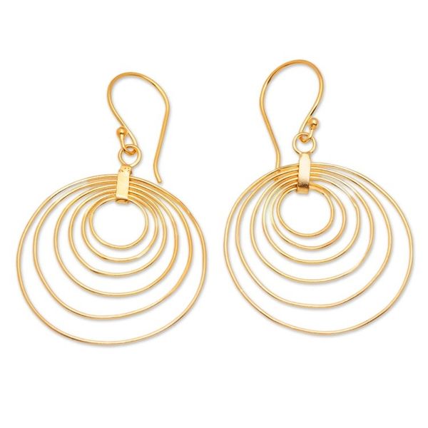 Alternate image for Abstract Round 18k Gold-Plated Brass Dangle Earrings Triumphant Orbits