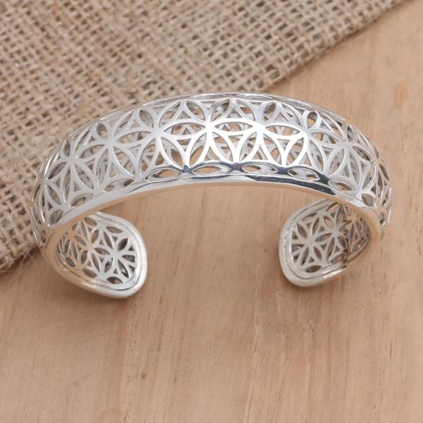 Alternate image for Openwork Sterling Silver Cuff Bracelet from Bali Sparkling Lotus