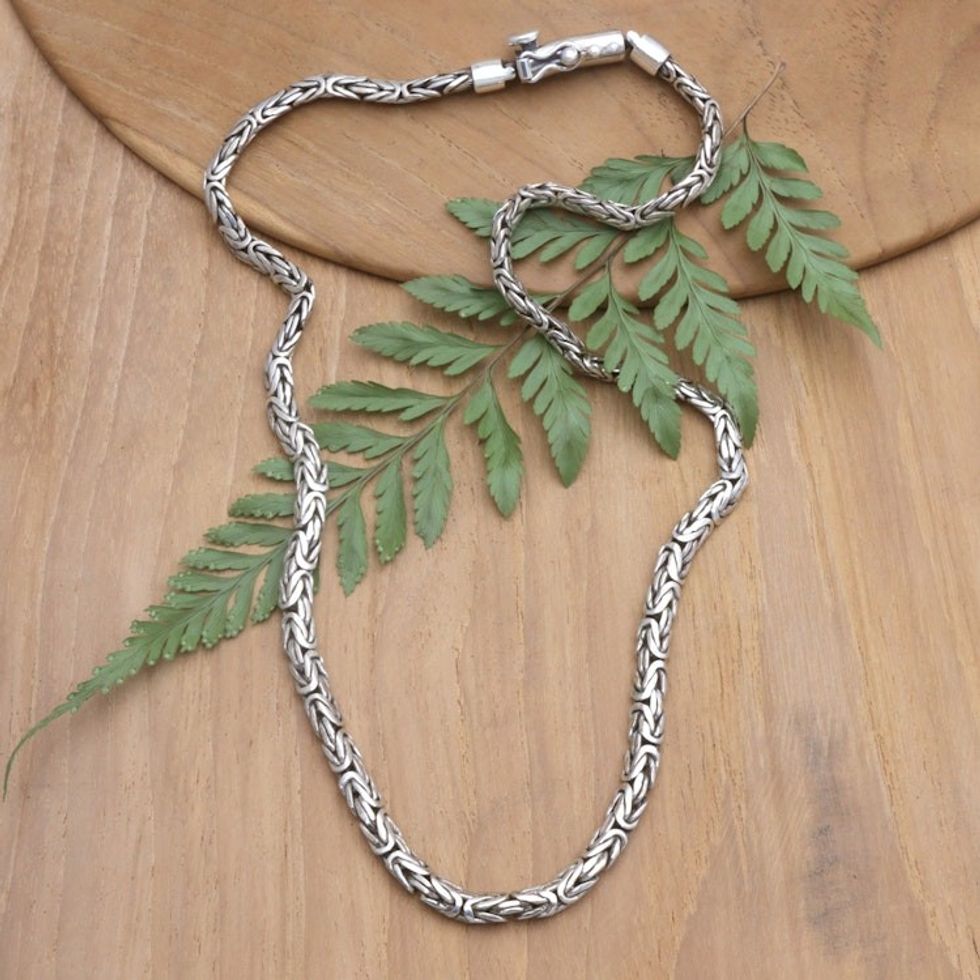 Men's Sterling Silver Necklace with Polished Borobudur Chain 'Balinese Trend'
