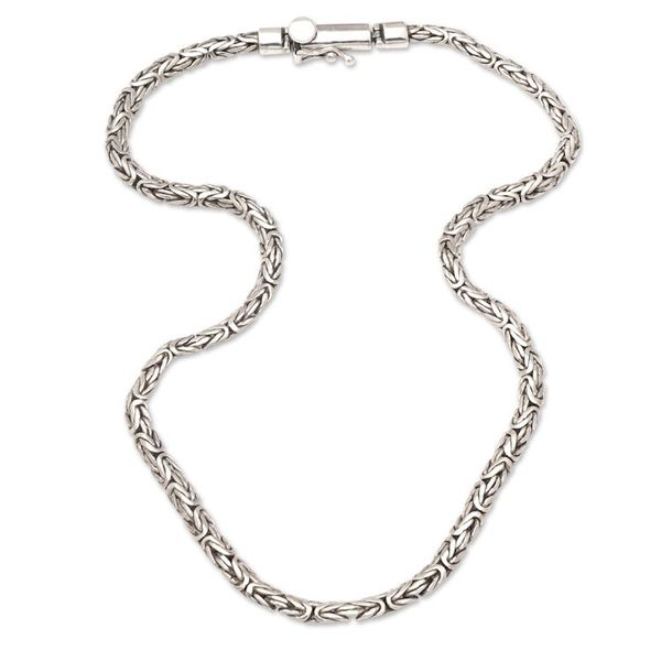 Alternate image for Mens Sterling Silver Necklace with Polished Borobudur Chain Balinese Trend