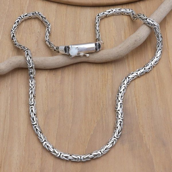 Alternate image for Mens Sterling Silver Necklace with Polished Borobudur Chain Balinese Trend