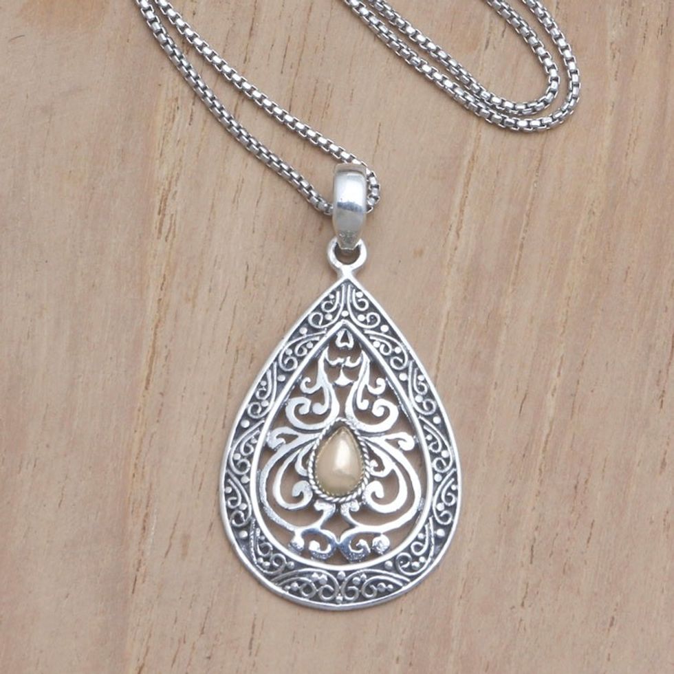 Gold-Accented Sterling Silver Pendant Necklace 'Sun Tears'
