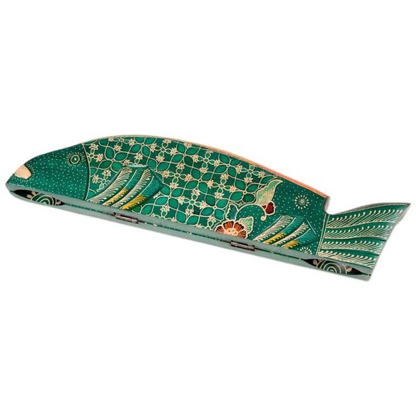 Alternate image for Foldable Fish-Shaped Batik Wood Mancala Board Game Set Swimming Tilapia
