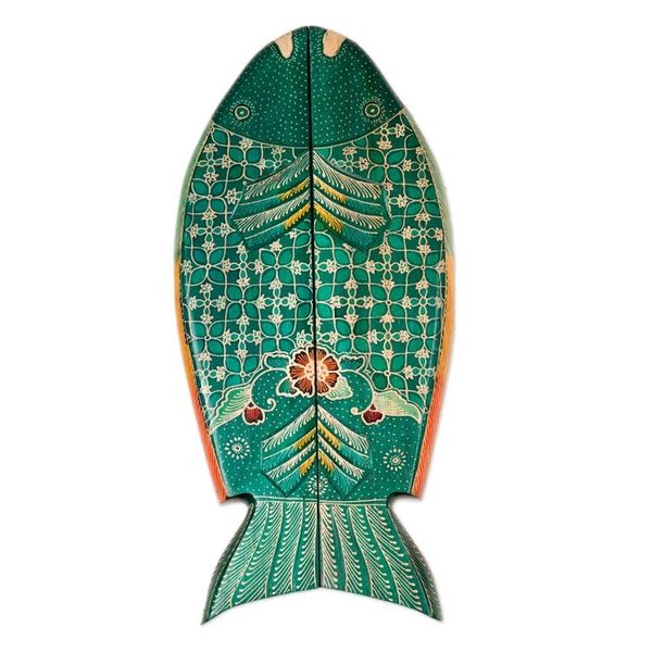 Alternate image for Foldable Fish-Shaped Batik Wood Mancala Board Game Set Swimming Tilapia