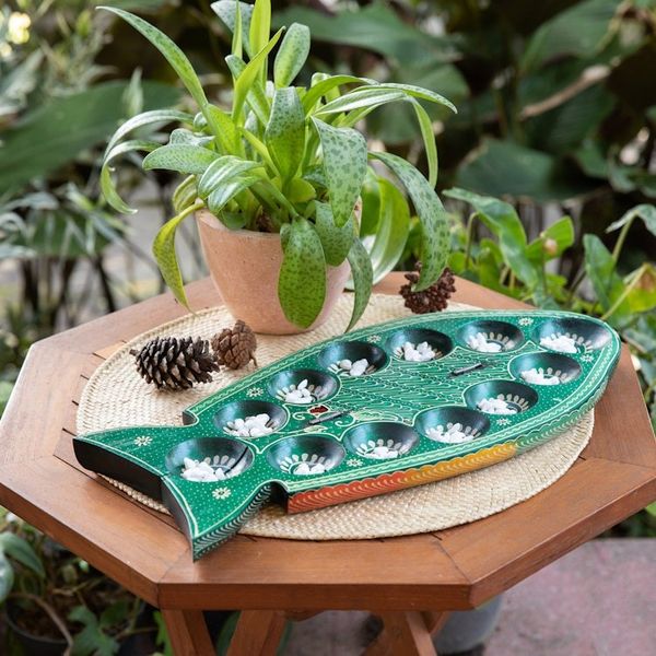 Alternate image for Foldable Fish-Shaped Batik Wood Mancala Board Game Set Swimming Tilapia