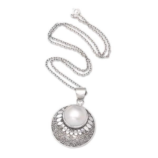 Alternate image for Traditional Sterling Silver Pendant Necklace with Grey Pearl Feminine Majesty