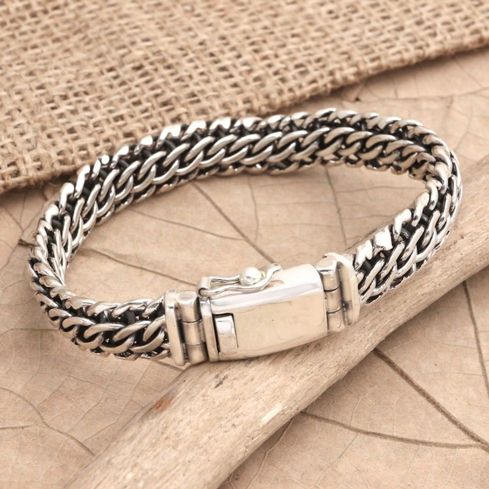 Men's Sterling Silver Cuban Link Chain Bracelet 'Honest Man'
