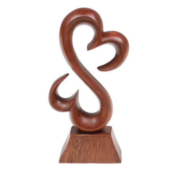 Alternate image for Abstract Heart-Shaped Suar Wood Sculpture in a Brown Hue Palatial Love