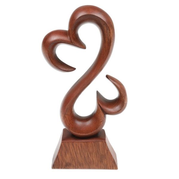 Alternate image for Abstract Heart-Shaped Suar Wood Sculpture in a Brown Hue Palatial Love