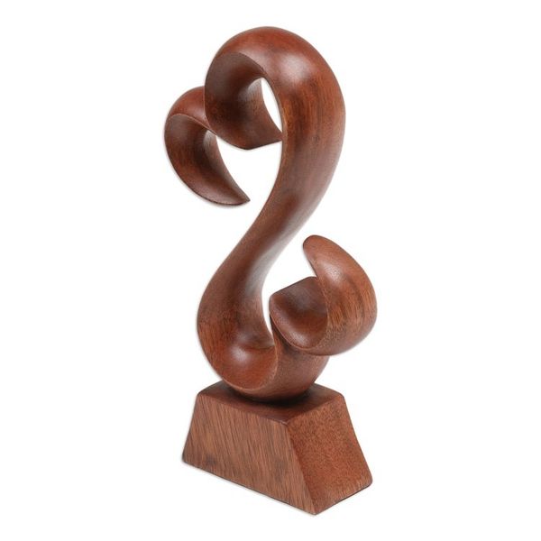 Alternate image for Abstract Heart-Shaped Suar Wood Sculpture in a Brown Hue Palatial Love