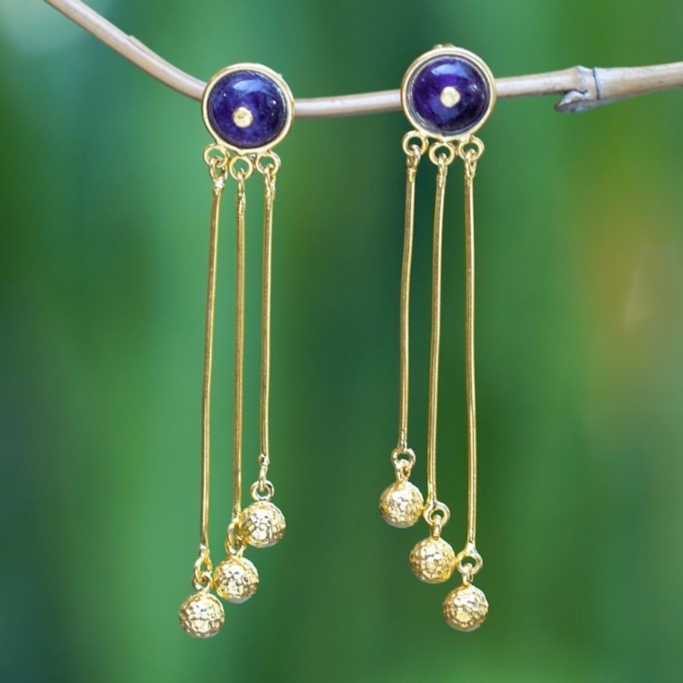 18k Gold-Plated Amethyst Statement Dangle Earrings from Bali 'Glorious Rays'