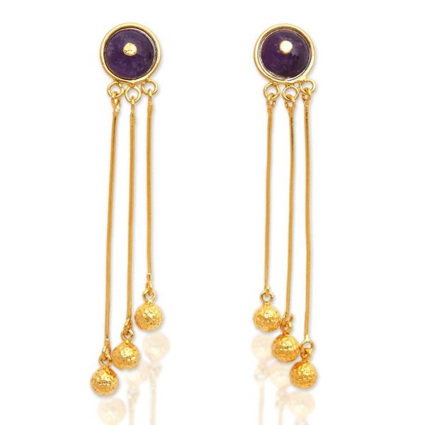 Alternate image for 18k Gold-Plated Amethyst Statement Dangle Earrings from Bali Glorious Rays