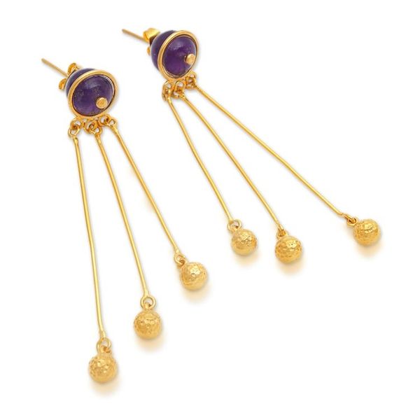 Alternate image for 18k Gold-Plated Amethyst Statement Dangle Earrings from Bali Glorious Rays
