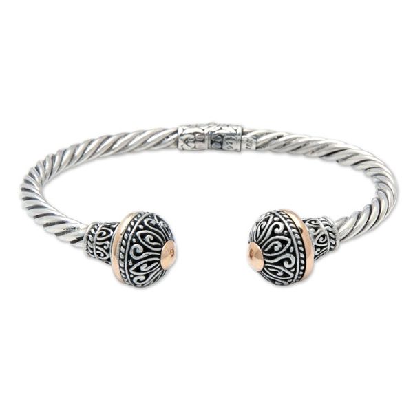 Alternate image for 18k Gold-Accented Silver Cuff Bracelet with Floral Details Victorious Kingdom