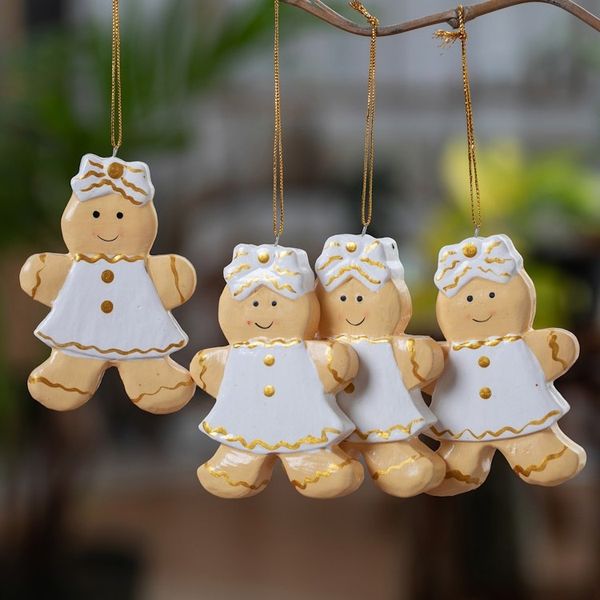 Alternate image for Christmas-Themed Set of 4 Gingerbread Girl Wood Ornaments Gingerbread Darlings