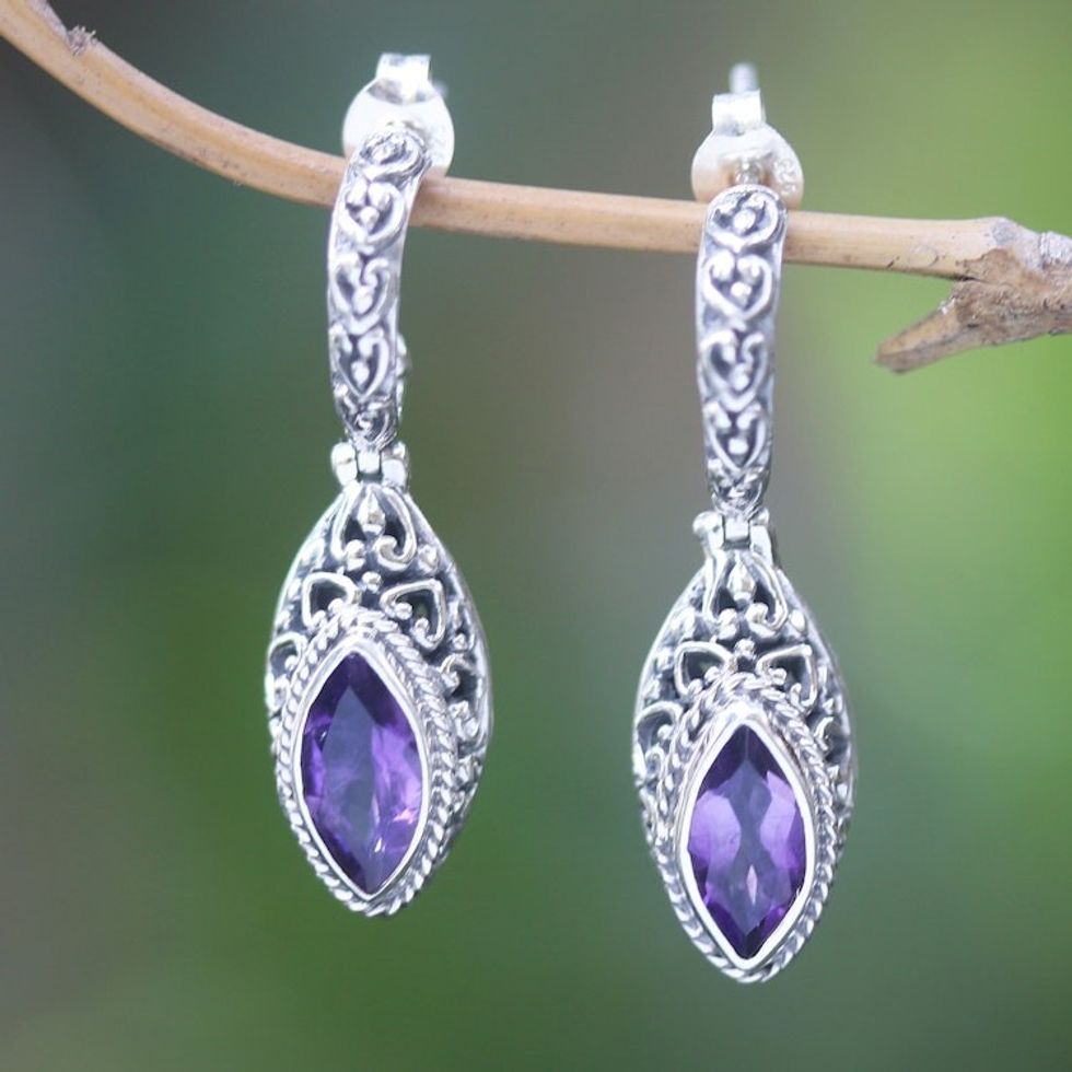 Oxidized Sterling Silver Earrings with Marquise Amethysts 'Purple Marquise'