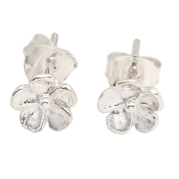 Alternate image for Balinese Handmade Sterling Silver Frangipani Stud Earrings Polar Frangipani