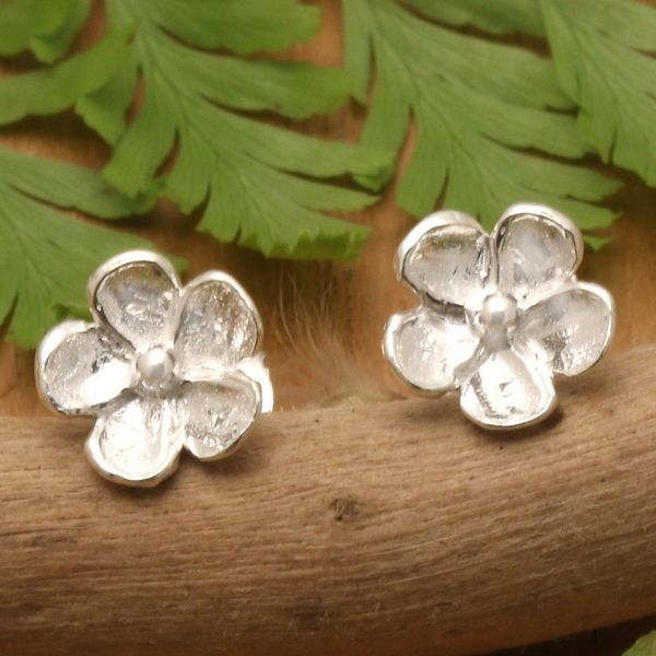 Alternate image for Balinese Handmade Sterling Silver Frangipani Stud Earrings Polar Frangipani