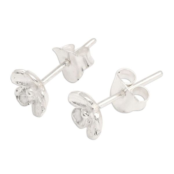 Alternate image for Balinese Handmade Sterling Silver Frangipani Stud Earrings Polar Frangipani
