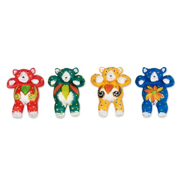 Alternate image for Set of 4 Hand-Painted Teddy Bear Albesia Wood Ornaments Lovely Bears