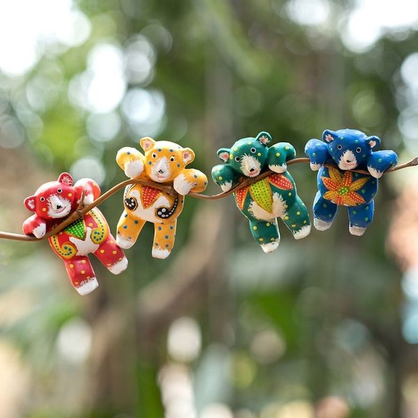 Alternate image for Set of 4 Hand-Painted Teddy Bear Albesia Wood Ornaments Lovely Bears