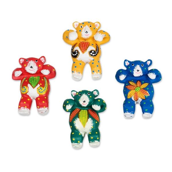 Alternate image for Set of 4 Hand-Painted Teddy Bear Albesia Wood Ornaments Lovely Bears
