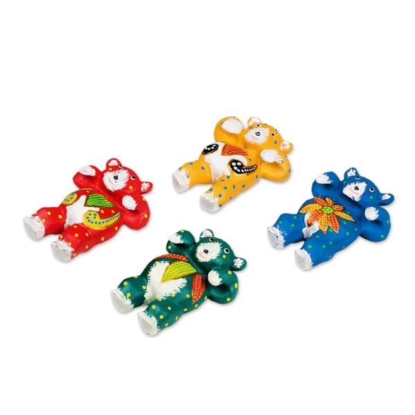 Alternate image for Set of 4 Hand-Painted Teddy Bear Albesia Wood Ornaments Lovely Bears