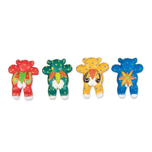 Alternate image for Set of 4 Hand-Painted Teddy Bear Albesia Wood Ornaments Lovely Bears