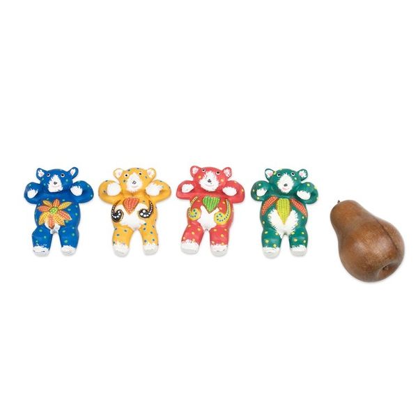 Alternate image for Set of 4 Hand-Painted Teddy Bear Albesia Wood Ornaments Lovely Bears