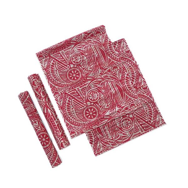 Alternate image for Set of 5 Leafy Red and Ivory Table Runner and Placemats Red Eden