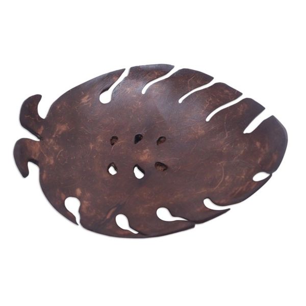 Alternate image for Handmade Tropical Leaf-Themed Coconut Soap Holder from Bali Little Monstera
