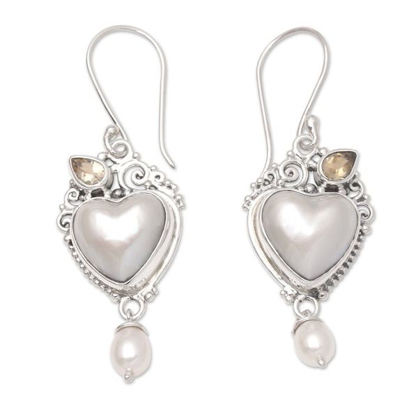 Alternate image for Cultured Mabe Pearl Dangle Earrings with Heart Motif Love from Above