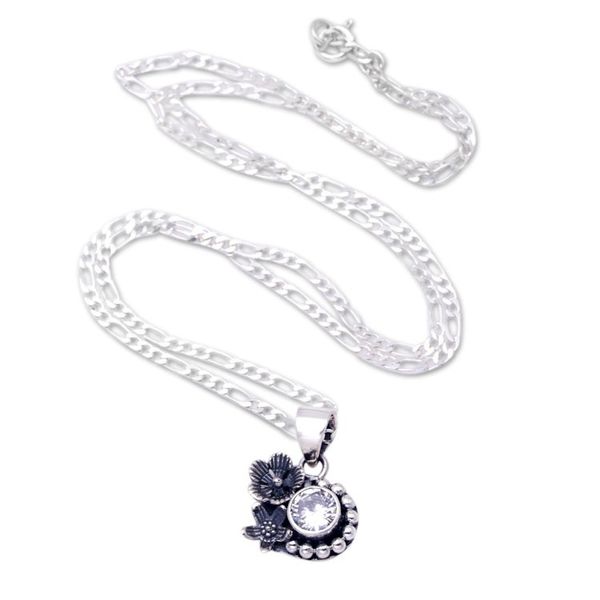 Alternate image for Sterling Silver and Cubic Zirconia Floral Pendant Necklace Godly Flower