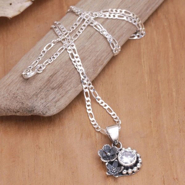 Alternate image for Sterling Silver and Cubic Zirconia Floral Pendant Necklace Godly Flower