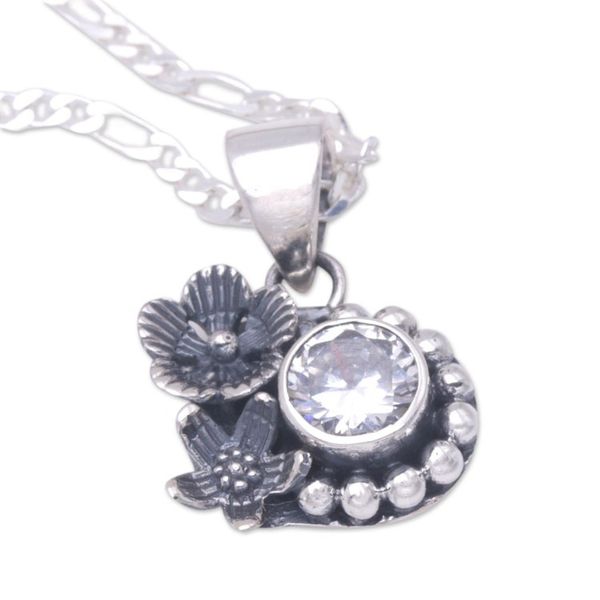 Alternate image for Sterling Silver and Cubic Zirconia Floral Pendant Necklace Godly Flower