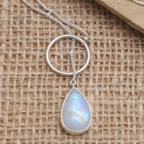 Alternate image for Sterling Silver and Rainbow Moonstone Pendant Necklace Country Rain