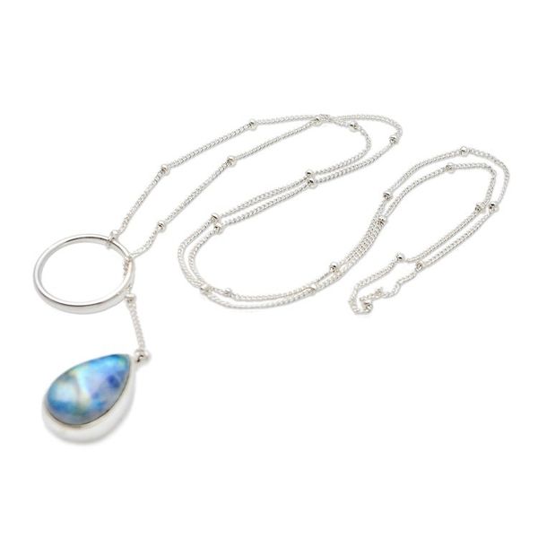 Alternate image for Sterling Silver and Rainbow Moonstone Pendant Necklace Country Rain