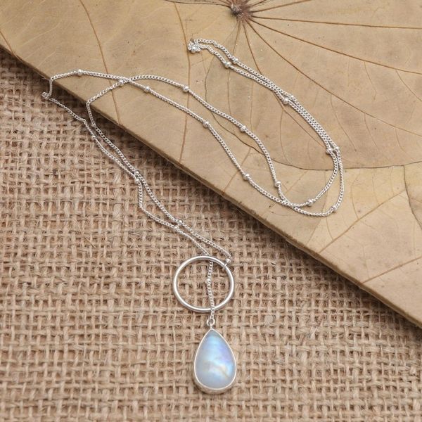 Alternate image for Sterling Silver and Rainbow Moonstone Pendant Necklace Country Rain