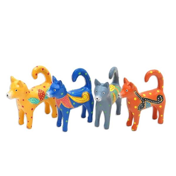 Alternate image for Set of 4 Hand-Painted Wooden Dog-Themed Christmas Ornaments Dog Tails