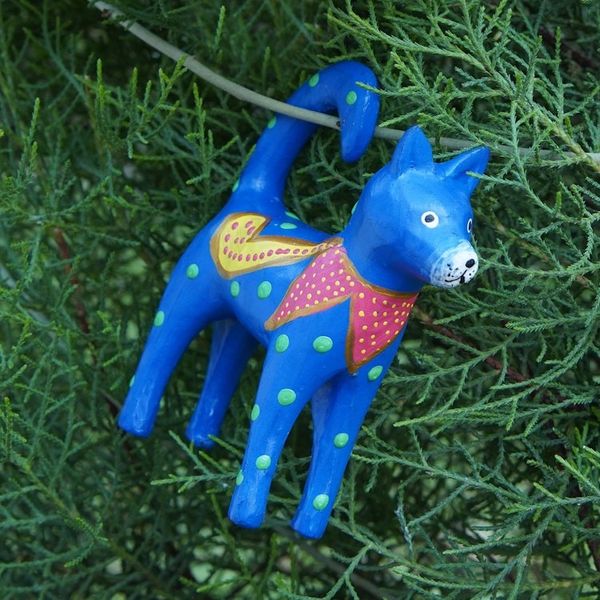 Alternate image for Set of 4 Hand-Painted Wooden Dog-Themed Christmas Ornaments Dog Tails