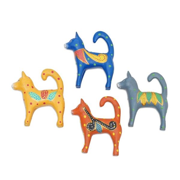 Alternate image for Set of 4 Hand-Painted Wooden Dog-Themed Christmas Ornaments Dog Tails
