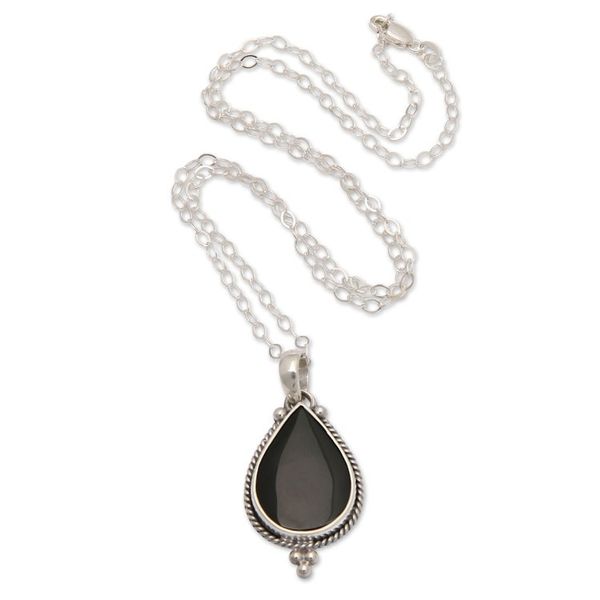 Alternate image for Sterling Silver Onyx Pendant Necklace with Torsade Accents Tropical Night