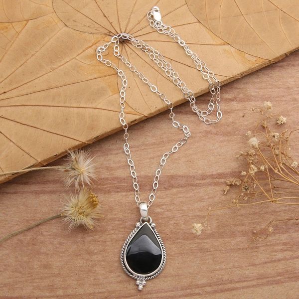 Alternate image for Sterling Silver Onyx Pendant Necklace with Torsade Accents Tropical Night