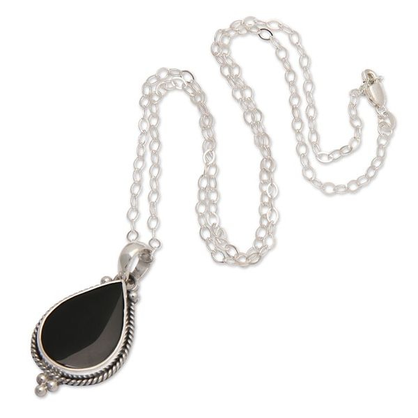 Alternate image for Sterling Silver Onyx Pendant Necklace with Torsade Accents Tropical Night