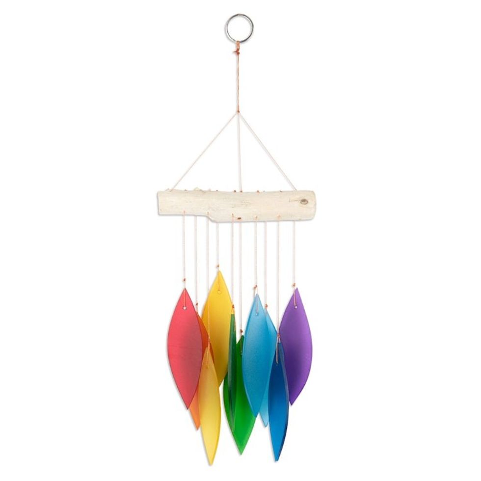 Handcrafted Rainbow Glass and Bamboo Wind Chime from Bali 'Rainbow Tunes'