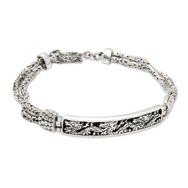 Alternate image for Traditional Dragon-Themed Sterling Silver Pendant Bracelet Dragon Blast