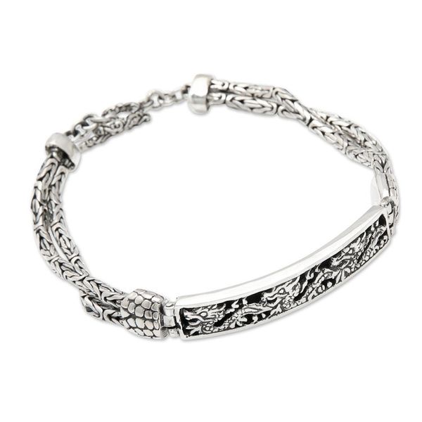 Alternate image for Traditional Dragon-Themed Sterling Silver Pendant Bracelet Dragon Blast