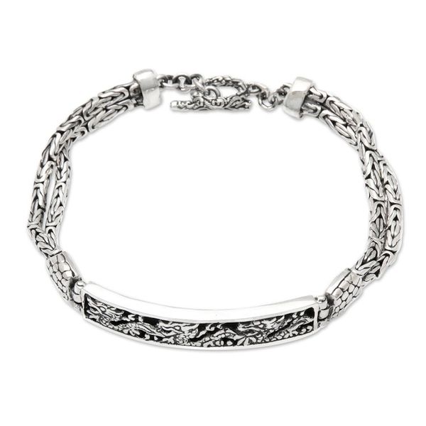 Alternate image for Traditional Dragon-Themed Sterling Silver Pendant Bracelet Dragon Blast