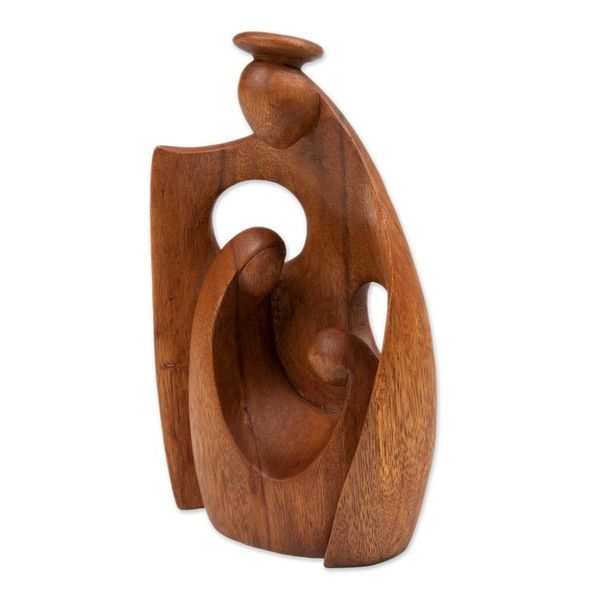 Alternate image for Semi-Abstract Angel-Themed Suar Wood Sculpture of Family Happiest Mother