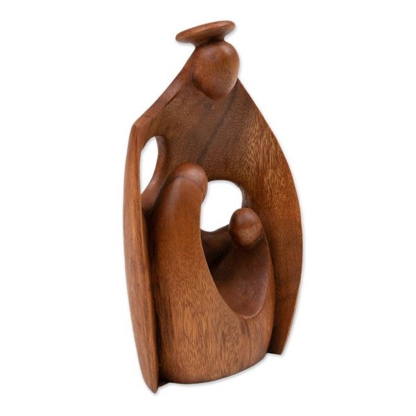 Alternate image for Semi-Abstract Angel-Themed Suar Wood Sculpture of Family Happiest Mother